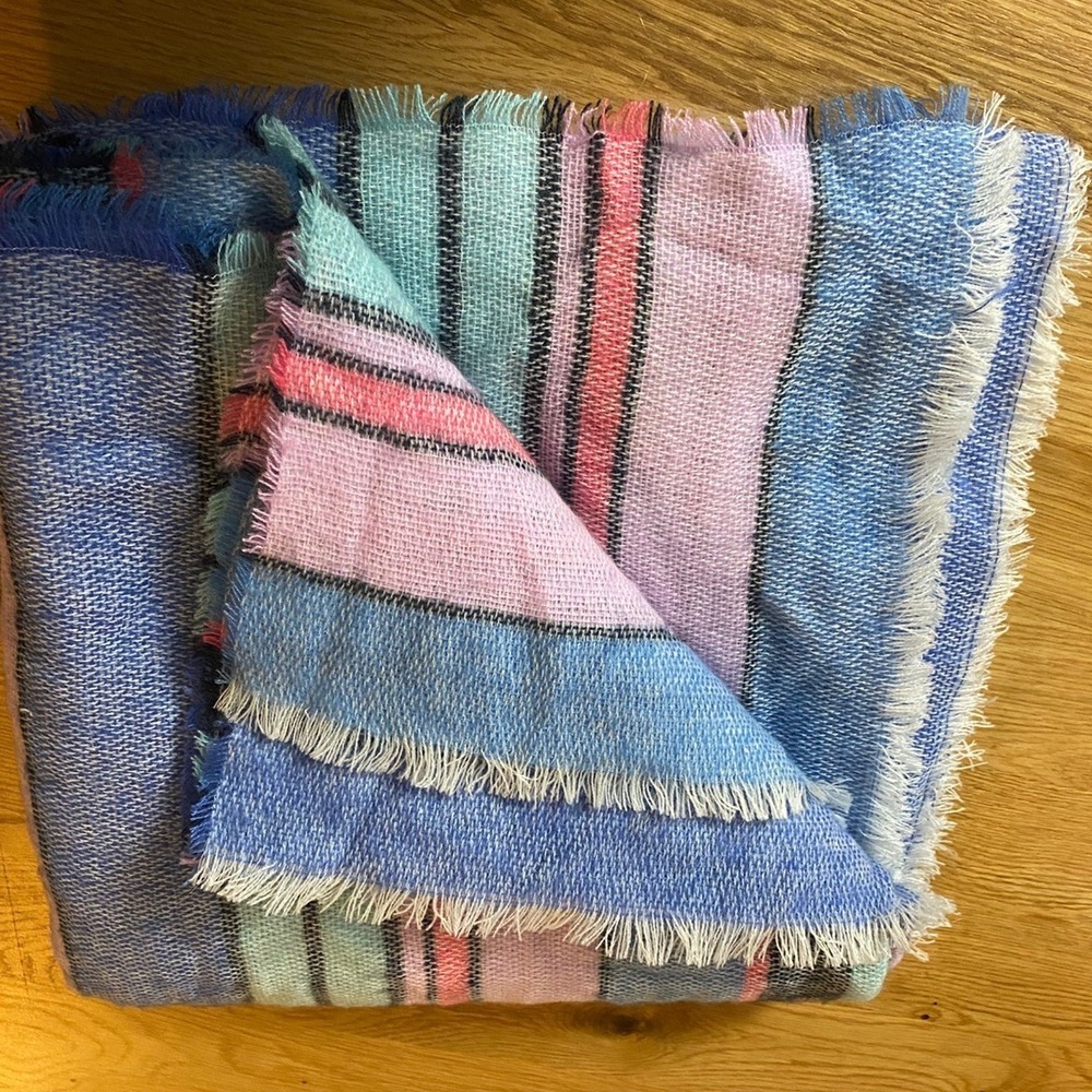 Unbranded‎ Blanket Shawl Bohemian Boho Acrylic Striped Pink Blue Green 60" x 60"